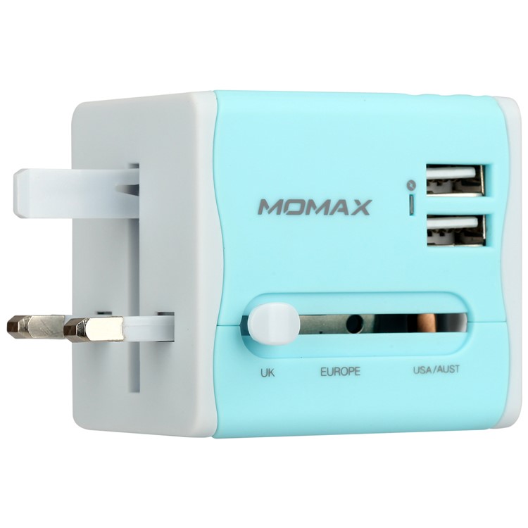 MOMAX Zwei USB-Ports Universal-Ladegerät Ladegerät Netzteil AU / UK / US / EU-Stecker - Blau-11