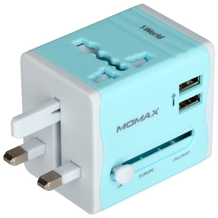 MOMAX Zwei USB-Ports Universal-Ladegerät Ladegerät Netzteil AU / UK / US / EU-Stecker - Blau-13