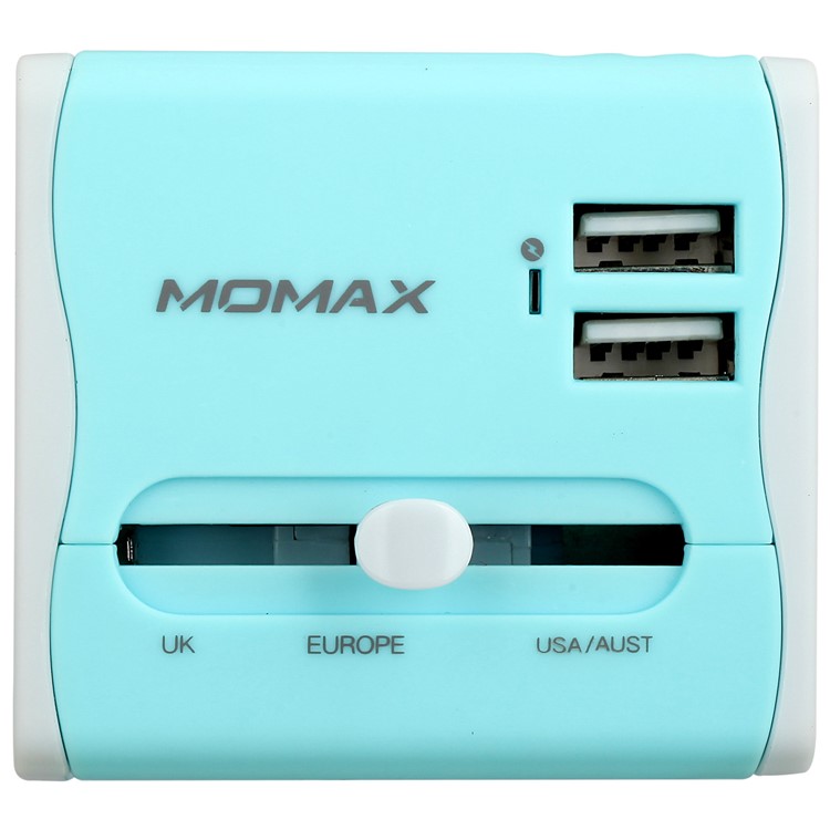 MOMAX Zwei USB-Ports Universal-Ladegerät Ladegerät Netzteil AU / UK / US / EU-Stecker - Blau-3