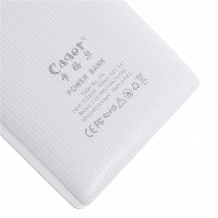 CAGER S6 Ultra Thin 4000mAh 1.5A Power Bank Backup Battery for iPhone Samsung HTC - White-6