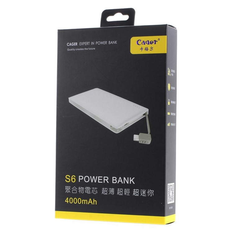 CAGER S6 Ultra Thin 4000mAh 1.5A Power Bank Backup Battery for iPhone Samsung HTC - White-9