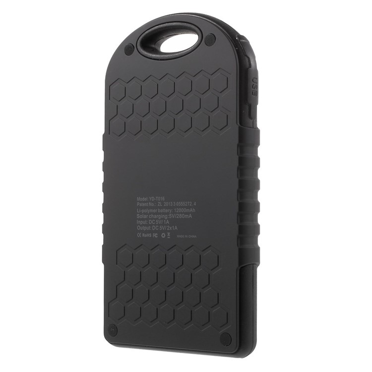 YD-T016 12000mAh Solar Charger External Battery Power Bank for iPhone Samsung LG HTC - Black-2