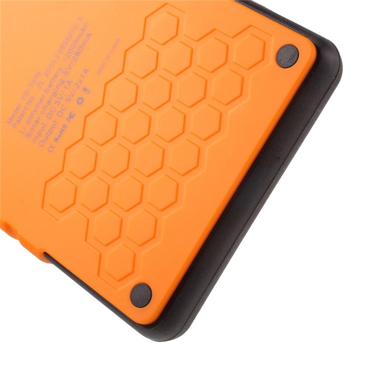 YD-T016 12000mAh Solar Charger External Battery Power Bank for iPhone Samsung LG HTC - Orange-9