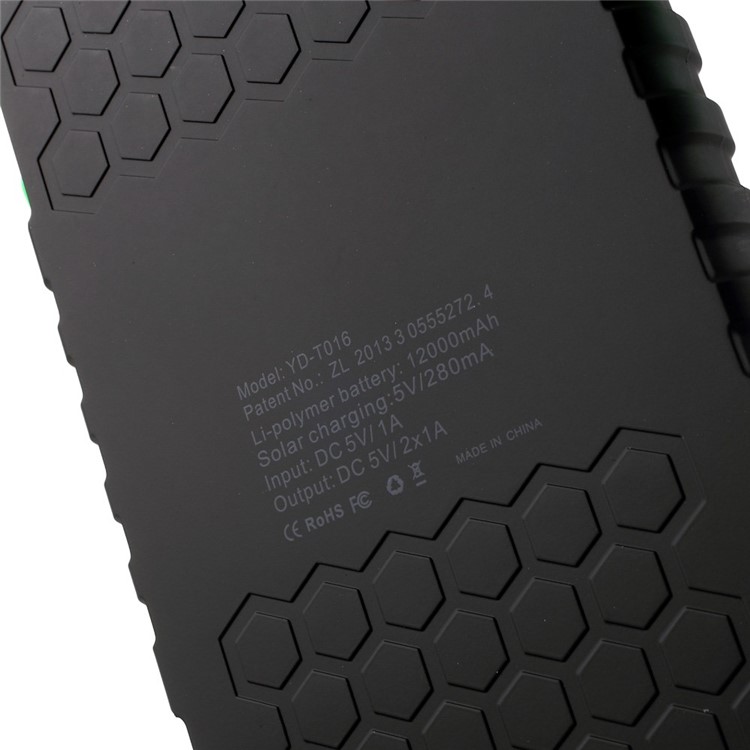 YD-T016 12000mAh Solar Ladegerät Externe Batterie Power Bank für iPhone Samsung LG HTC-Schwarz / Grün-10