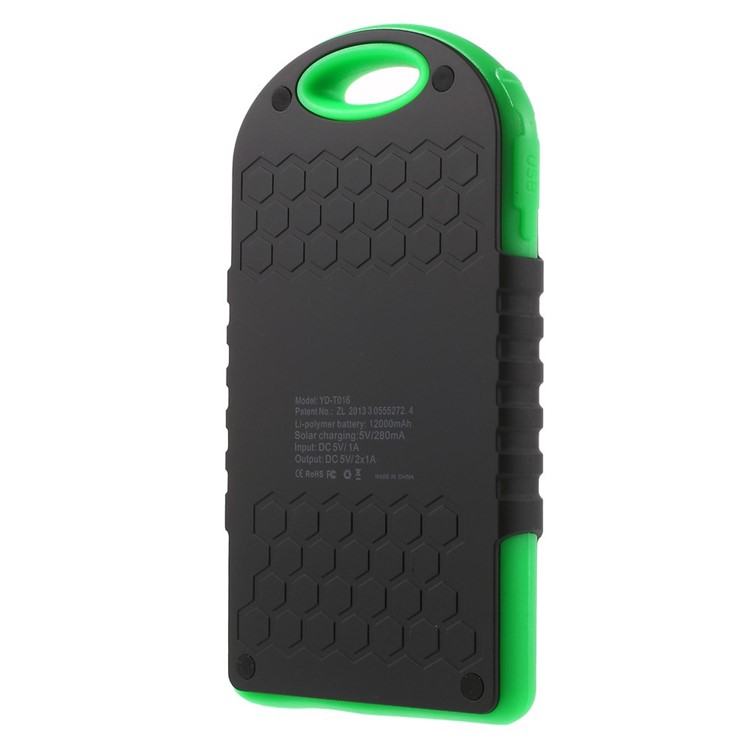 YD-T016 12000mAh Solar Ladegerät Externe Batterie Power Bank für iPhone Samsung LG HTC-Schwarz / Grün-2