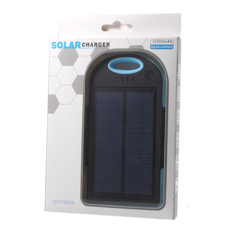 YD-T016 12000mAh Solar Charger External Battery Power Bank for iPhone Samsung LG HTC - Blue-11
