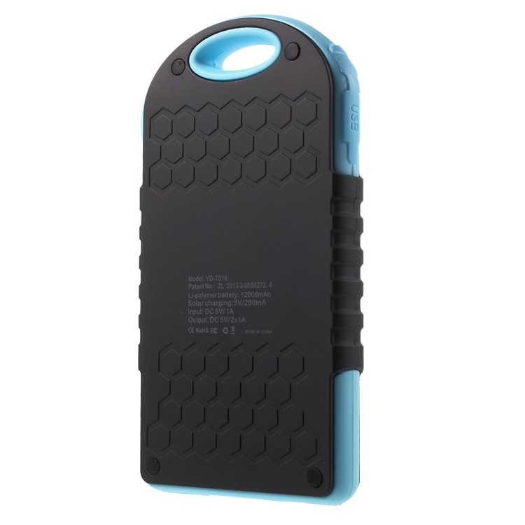 YD-T016 12000mAh Solar Charger External Battery Power Bank for iPhone Samsung LG HTC - Blue-2