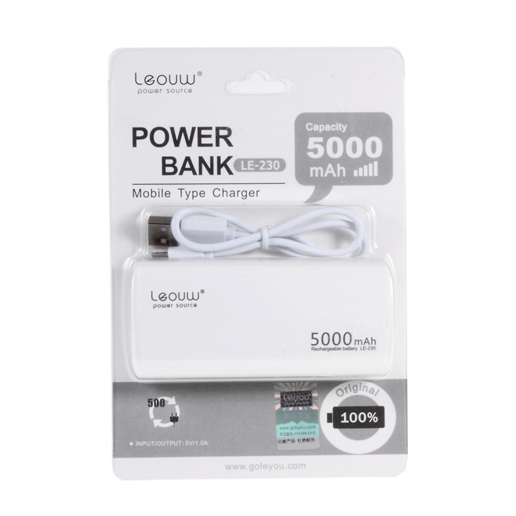 LEYOU LE-230 5000mAh External Power Bank for iPhone Samsung LG HTC - White-8