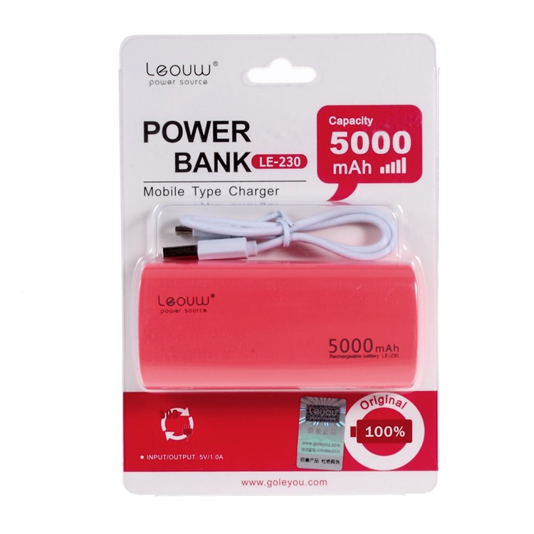LEYOU LE-230 5000mAh Battery Charger Power Bank for iPhone Samsung LG HTC - Red-8