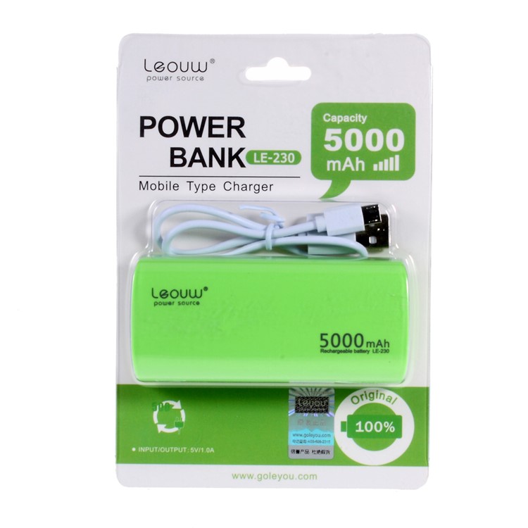 LEYOU LE-230 5000mAh External Power Bank for iPhone Samsung LG HTC - Green-8