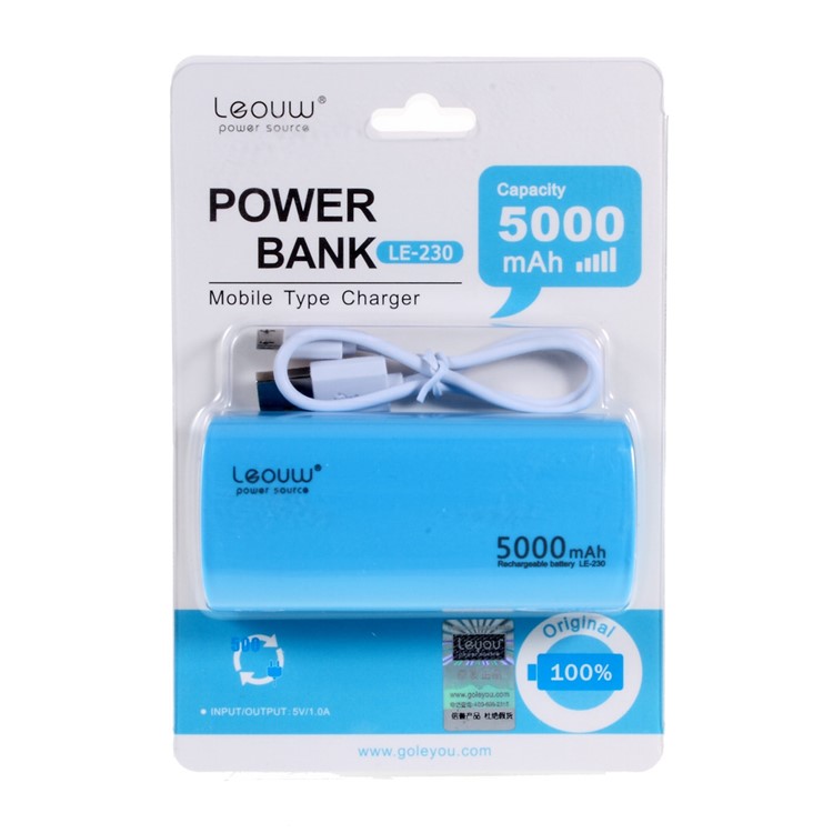 LEYOU LE-230 5000mAh External Power Bank for iPhone Samsung LG HTC - Blue-8