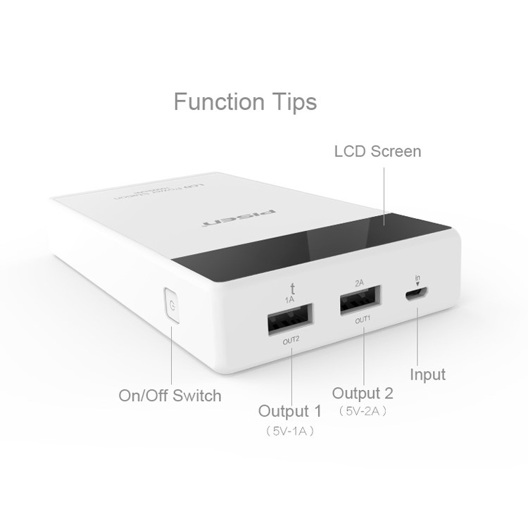 PISEN LCD Power Station 10000mAh Dual USB Mobile Charger for iPhone iPad Samsung HTC-17