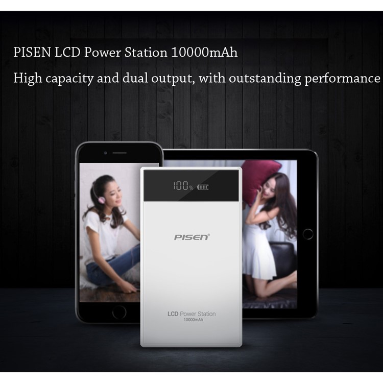 PISEN LCD Power Station 10000mAh Dual USB Mobile Charger for iPhone iPad Samsung HTC-6