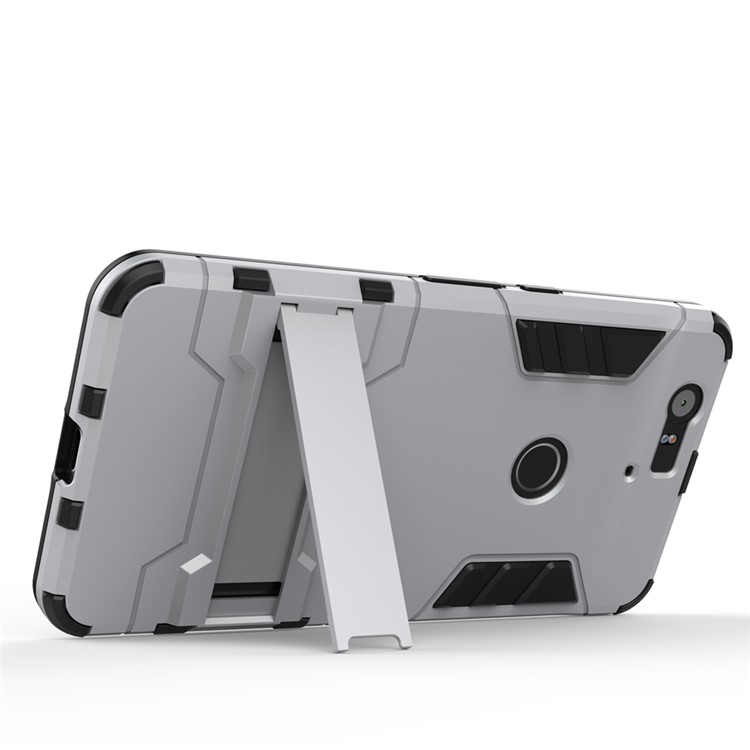 Kickstand Plastic + TPU Hybrid Case Cover for Huawei Nexus 6P - Silver-3