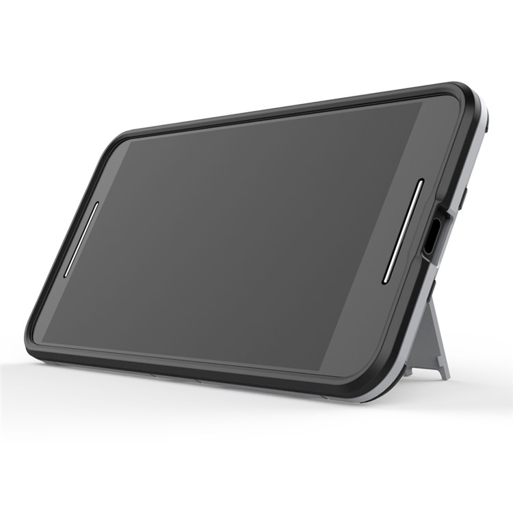 Kickstand Plastic + TPU Hybrid Case Cover for Huawei Nexus 6P - Silver-4