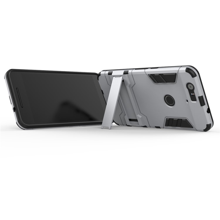 Kickstand Plastic + TPU Hybrid Case Cover for Huawei Nexus 6P - Silver-5