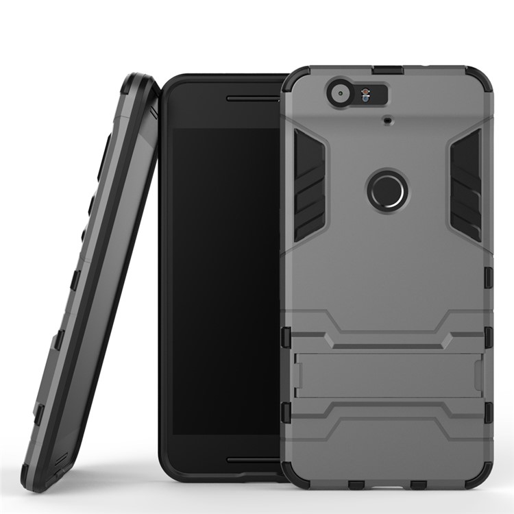 Kickstand Plastic + TPU Hybrid Back Cover for Huawei Nexus 6P - Grey-1