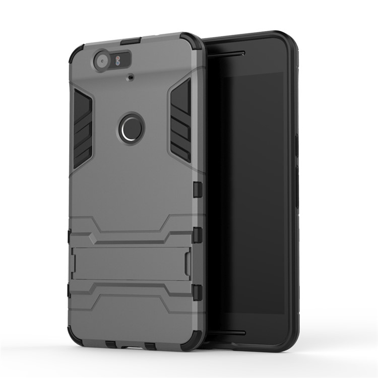 Kickstand Plastic + TPU Hybrid Back Cover for Huawei Nexus 6P - Grey-2