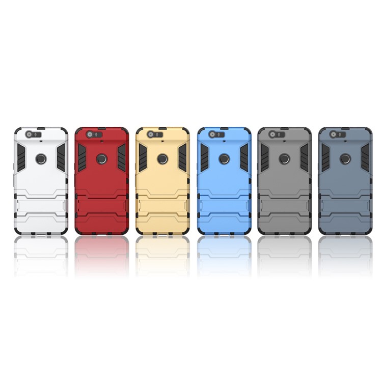 Kickstand Plastic + TPU Hybrid Back Cover for Huawei Nexus 6P - Grey-3