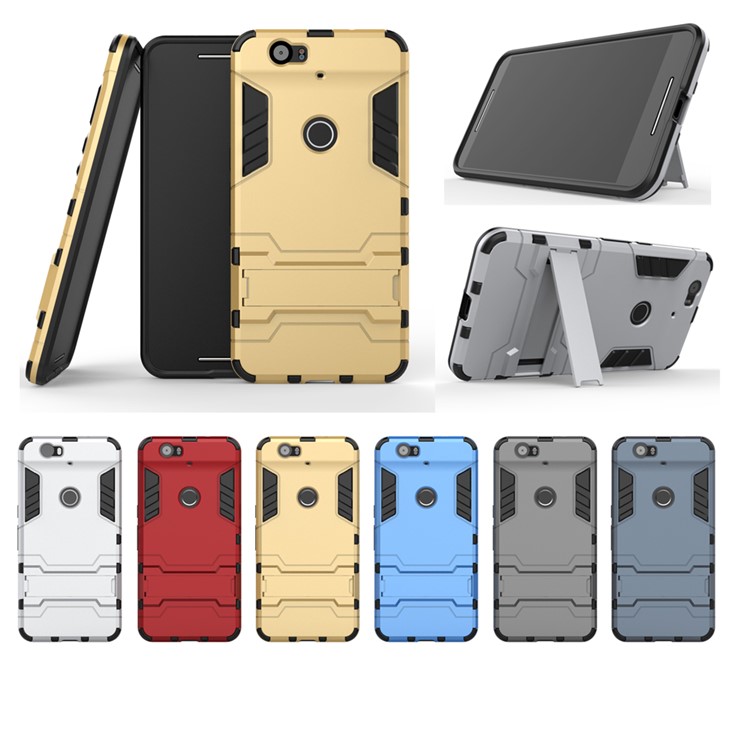 Kickstand Plastic + TPU Hybrid Back Cover for Huawei Nexus 6P - Grey-4