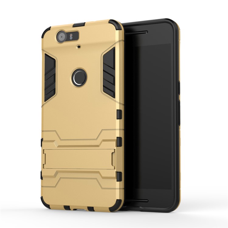 Kickstand Plastic + TPU Protector Shield Case for Huawei Nexus 6P - Gold-2