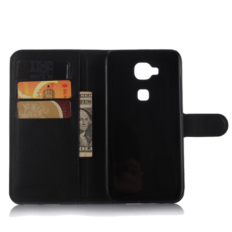 Lychee Skin Leather Wallet Case for Huawei G8 / D199 Maimang 4 - Black-4