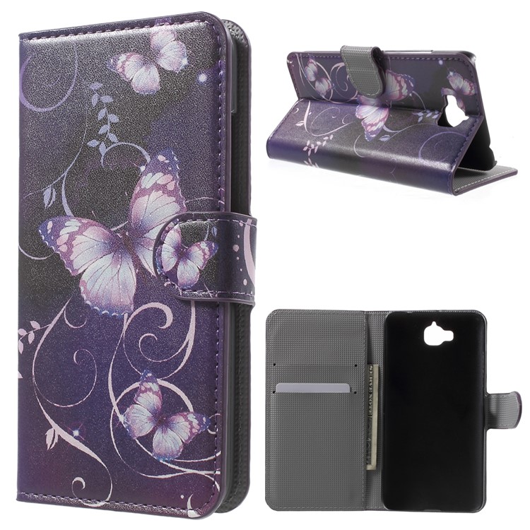 Wallet Leather Stand Case for Huawei Y6 Pro / Enjoy 5 - Purple Butterfly-1