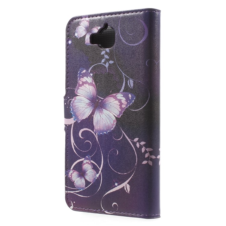 Wallet Leather Stand Case for Huawei Y6 Pro / Enjoy 5 - Purple Butterfly-2