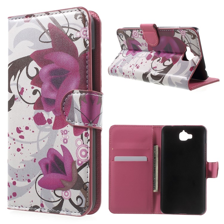 Leather Cover with Card Slots for Huawei Y6 Pro / Enjoy 5 - Purple Flowers-1