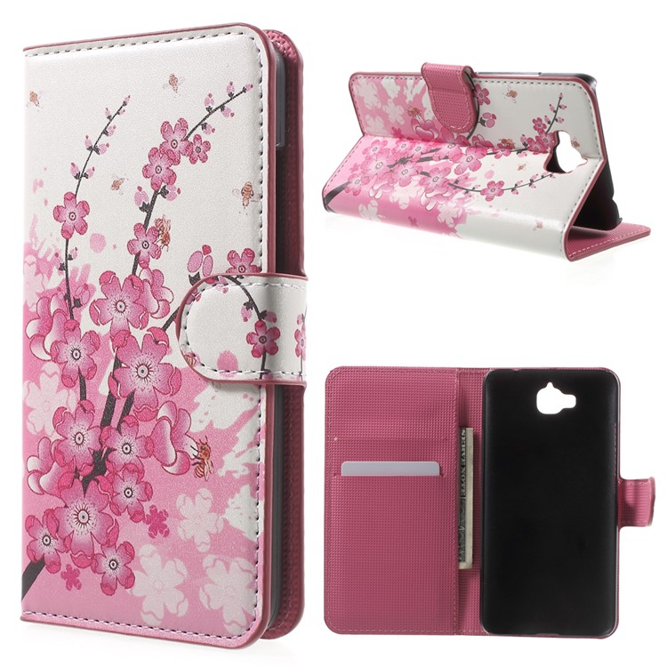Leather Case Cover with Card Slots for Huawei Y6 Pro / Enjoy 5 - Plum Blossom-1