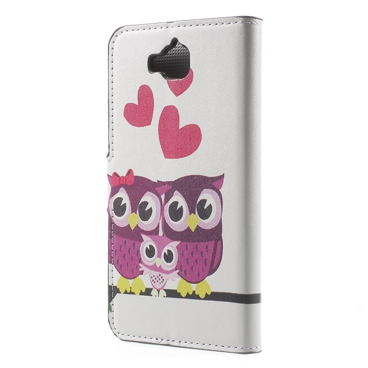 PU Leather Cover with Stand for Huawei Y6 Pro / Enjoy 5 - Lovely Owls and Hearts-2