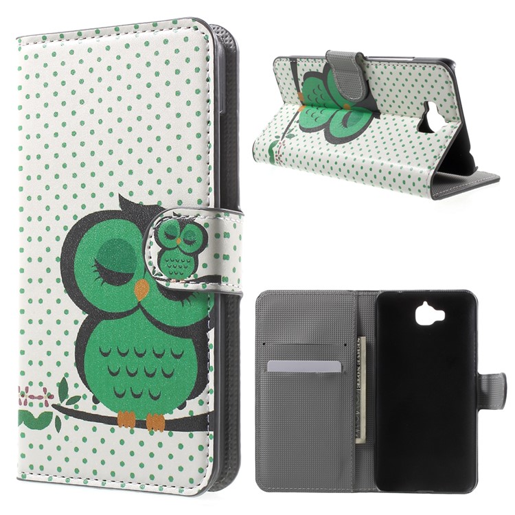 PU Leather Case Cover with Stand for Huawei Y6 Pro / Enjoy 5 - Sleeping Owl on the Branch-1