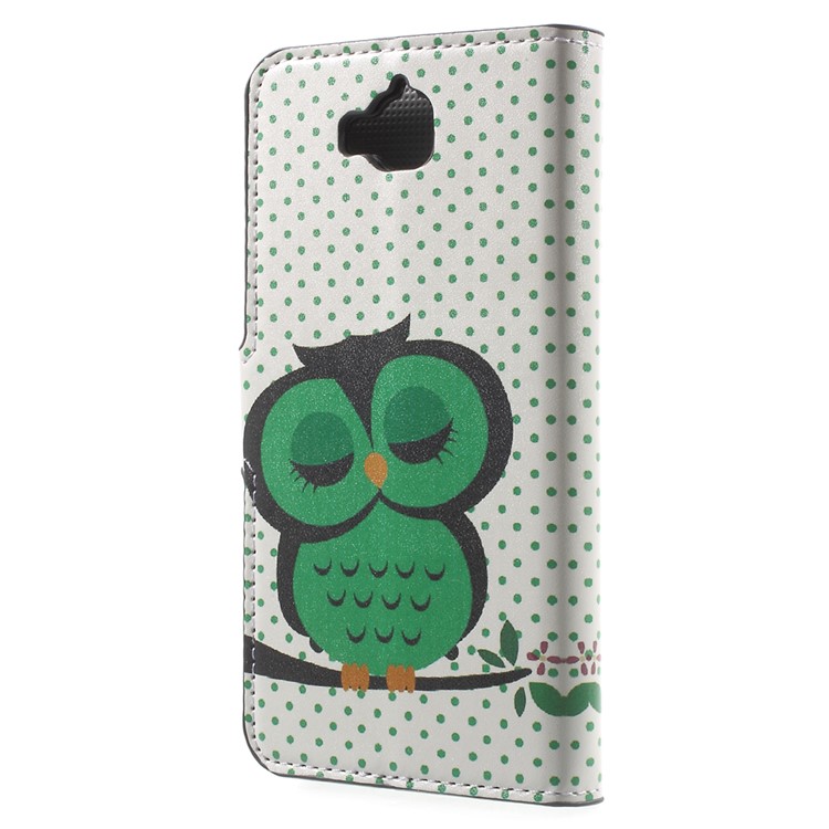 PU Leather Case Cover with Stand for Huawei Y6 Pro / Enjoy 5 - Sleeping Owl on the Branch-2
