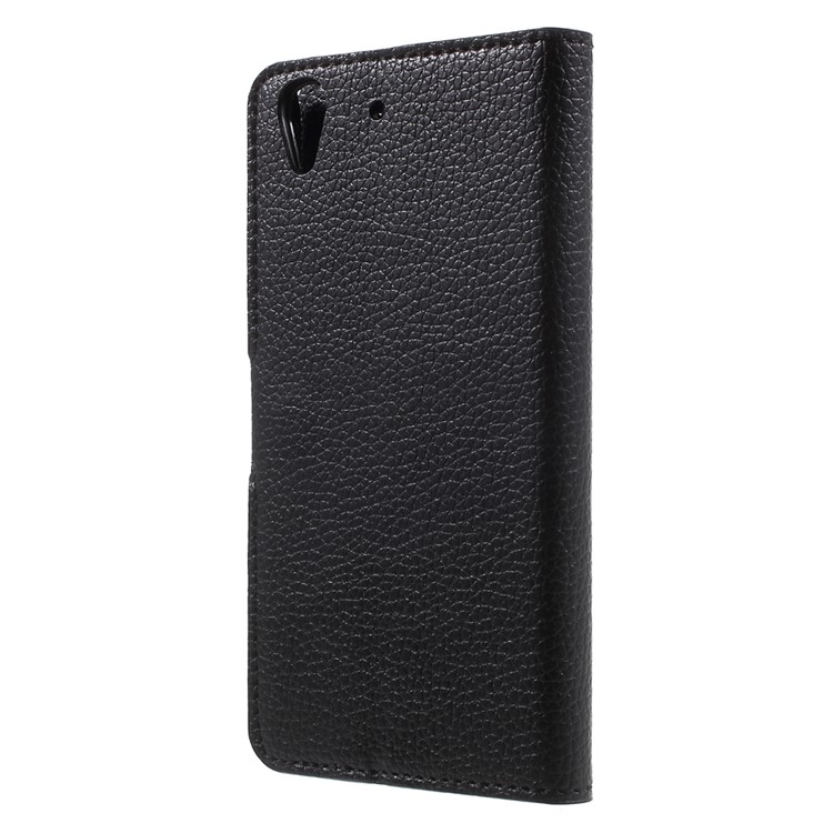 Litchi Grain Leather Case Wallet Stand Cover for Huawei Y6 Scale - Black-2