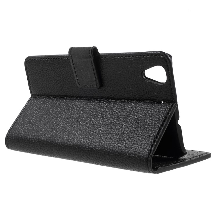 Litchi Grain Leather Case Wallet Stand Cover for Huawei Y6 Scale - Black-3
