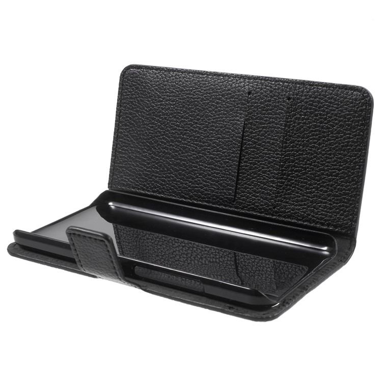 Litchi Grain Leather Case Wallet Stand Cover for Huawei Y6 Scale - Black-5