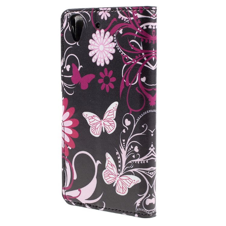 Patterned Card Holder Leather Stand Shell for Huawei Y6 Scale - Flower and Butterfly-2