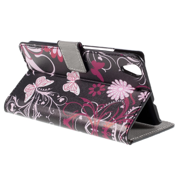 Patterned Card Holder Leather Stand Shell for Huawei Y6 Scale - Flower and Butterfly-5