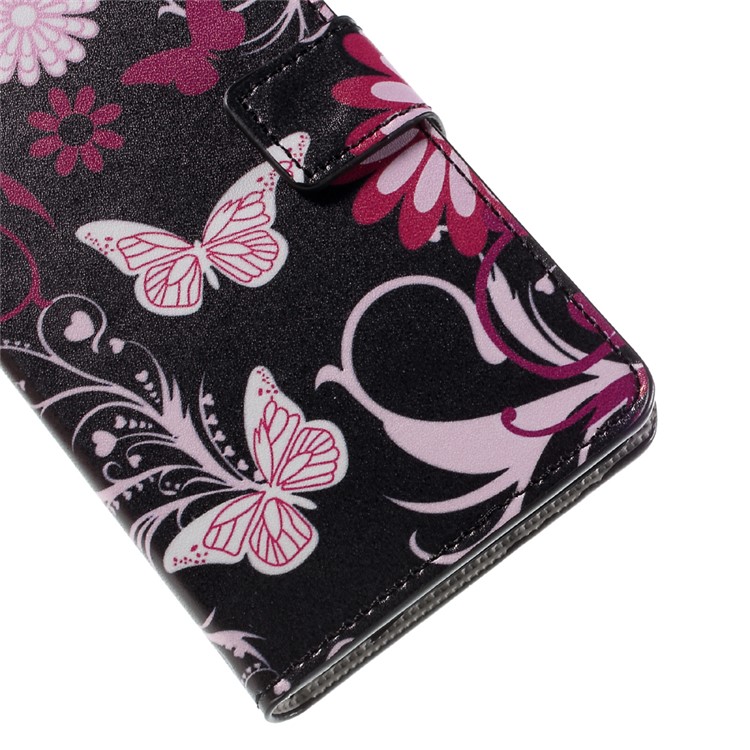 Patterned Card Holder Leather Stand Shell for Huawei Y6 Scale - Flower and Butterfly-8