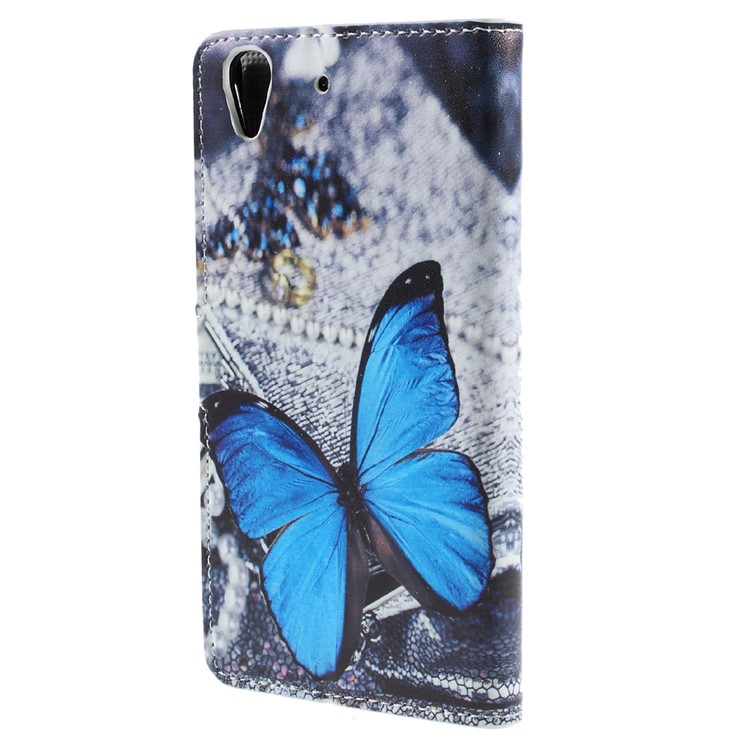 Patterned Card Holder Leather Stand Case for Huawei Y6 Scale - Blue Butterfly-2