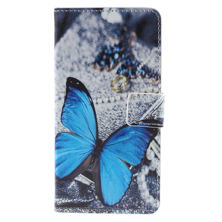 Patterned Card Holder Leather Stand Case for Huawei Y6 Scale - Blue Butterfly-3
