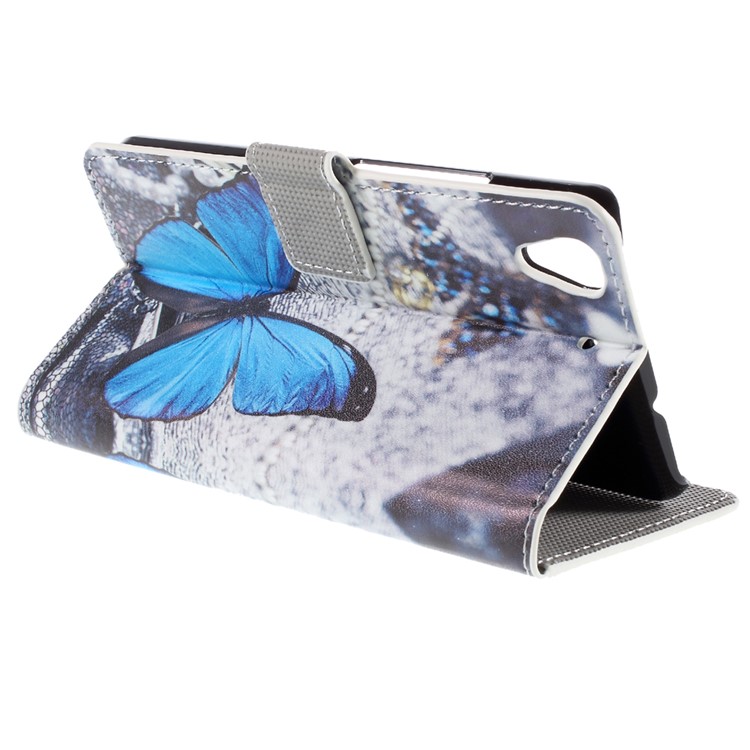 Patterned Card Holder Leather Stand Case for Huawei Y6 Scale - Blue Butterfly-5