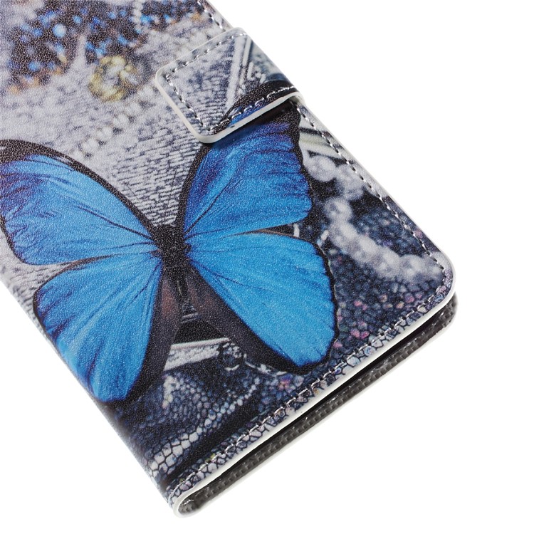 Patterned Card Holder Leather Stand Case for Huawei Y6 Scale - Blue Butterfly-8