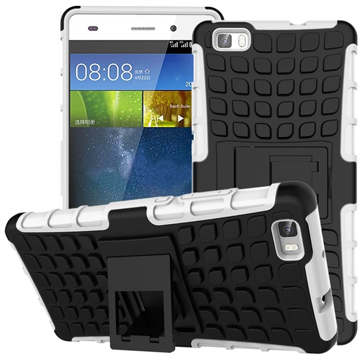 fermer (avec un bruit sec)-sur contre-oubli PC + Étui à coque hybride TPU pour Huawei Ascend P8 Lite avec Kickstand - blanc-1