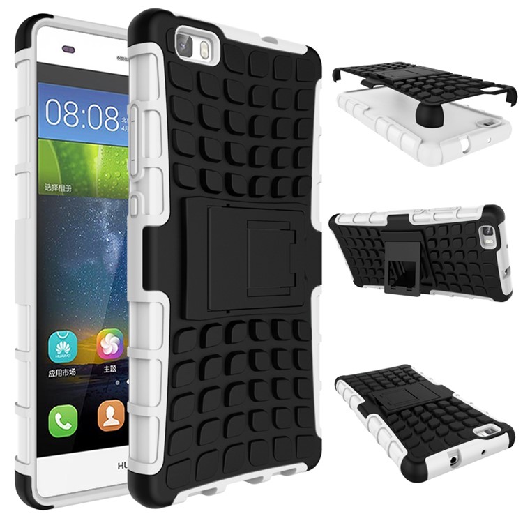fermer (avec un bruit sec)-sur contre-oubli PC + Étui à coque hybride TPU pour Huawei Ascend P8 Lite avec Kickstand - blanc-2