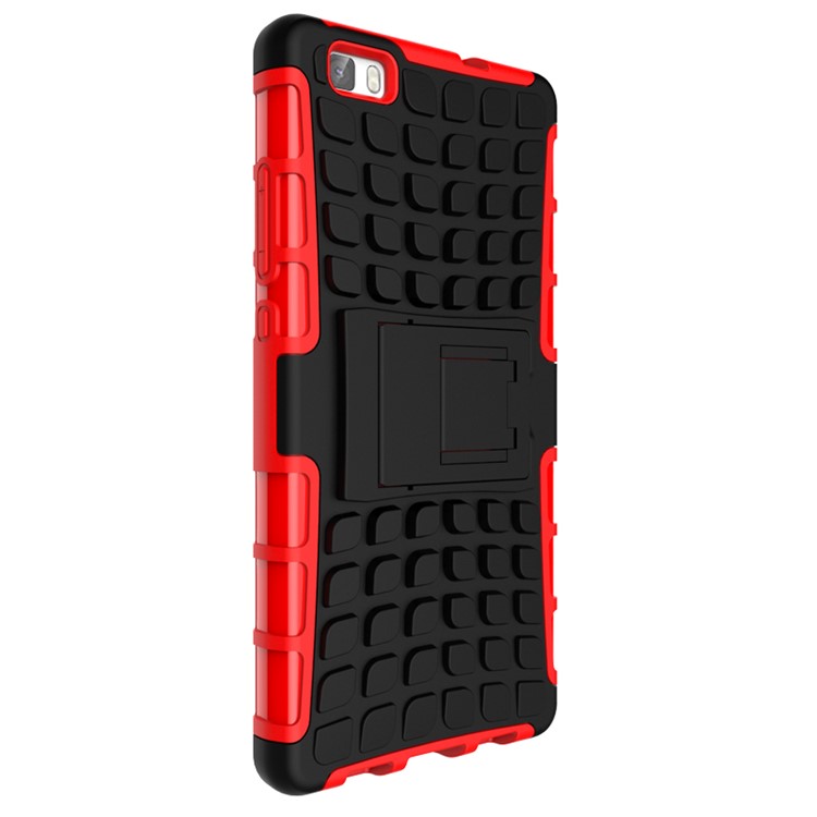 Snap-on Anti-slip PC + TPU Hybrid Shell for Huawei Ascend P8 Lite with Kickstand - Red-3