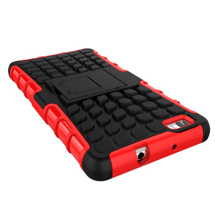 Snap-on Anti-slip PC + TPU Hybrid Shell for Huawei Ascend P8 Lite with Kickstand - Red-4