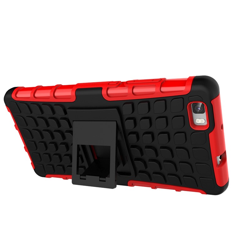 Snap-on Anti-slip PC + TPU Hybrid Shell for Huawei Ascend P8 Lite with Kickstand - Red-6