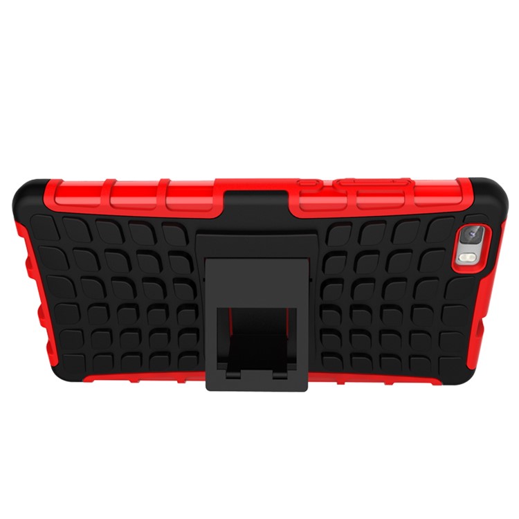 Snap-on Anti-slip PC + TPU Hybrid Shell for Huawei Ascend P8 Lite with Kickstand - Red-7