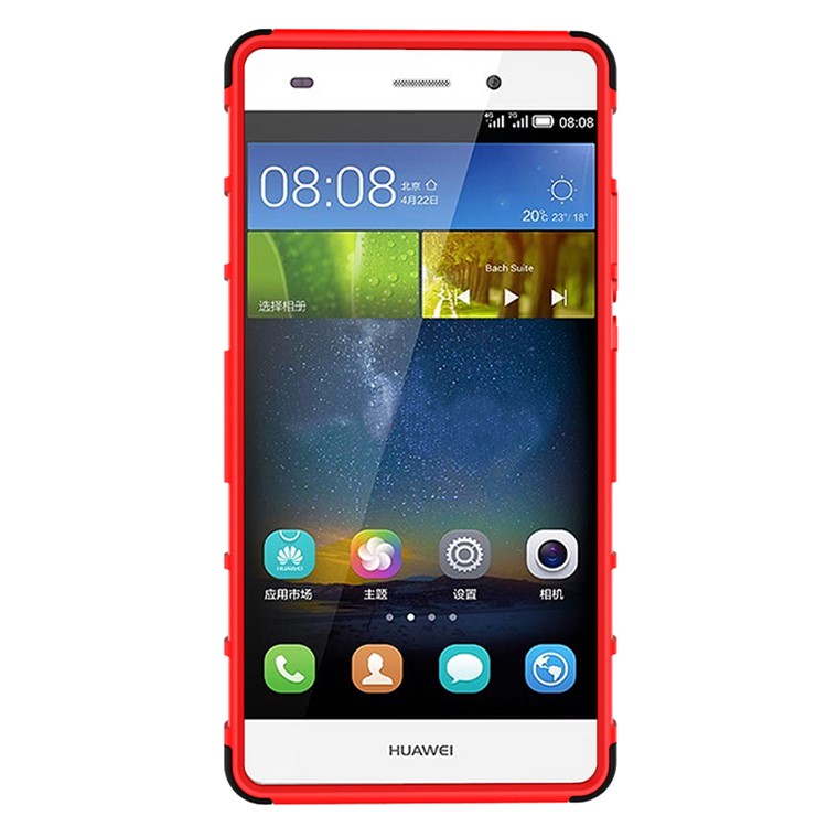 Snap-on Anti-slip PC + TPU Hybrid Shell for Huawei Ascend P8 Lite with Kickstand - Red-8